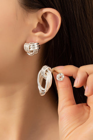 Premium trio metal knot and hoop earrings